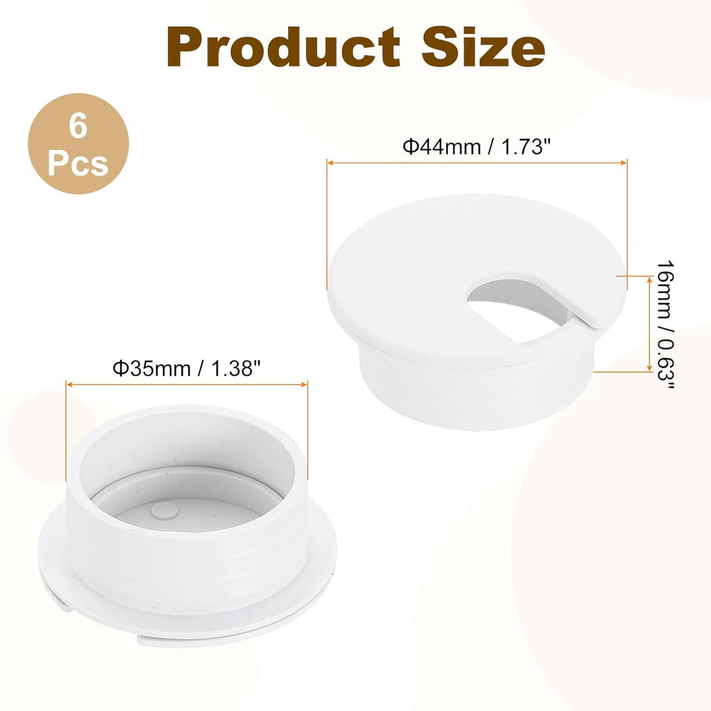 uxcell 6 Pcs 35mm (1.38 Inch) Desk Grommet, Plastic Cable Hole Cover, Wire Cord Cable Organizer for Home Office Computer Desk Cabinet, White