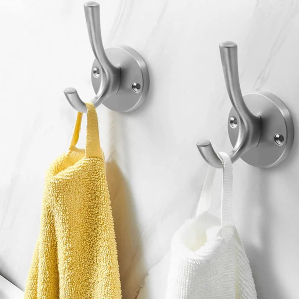 4 Pack Brushed Nickel Coat Hooks - Silver Robe & Towel Hooks for Bathrooms & Kitchen