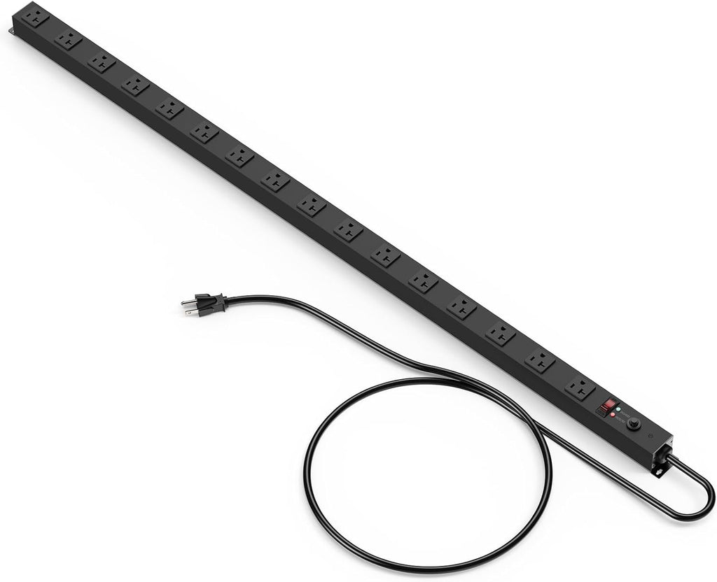 JUNNUJ Long Metal 16 Outlet Power Strip, Heavy Duty Power Strips Surge Protection 4800J with Circuit Breaker, 20a Wide Spaced Socket Wall Mount 5-15P Adapter High Amp 6-20R T-Slot 10FT Extension Cord