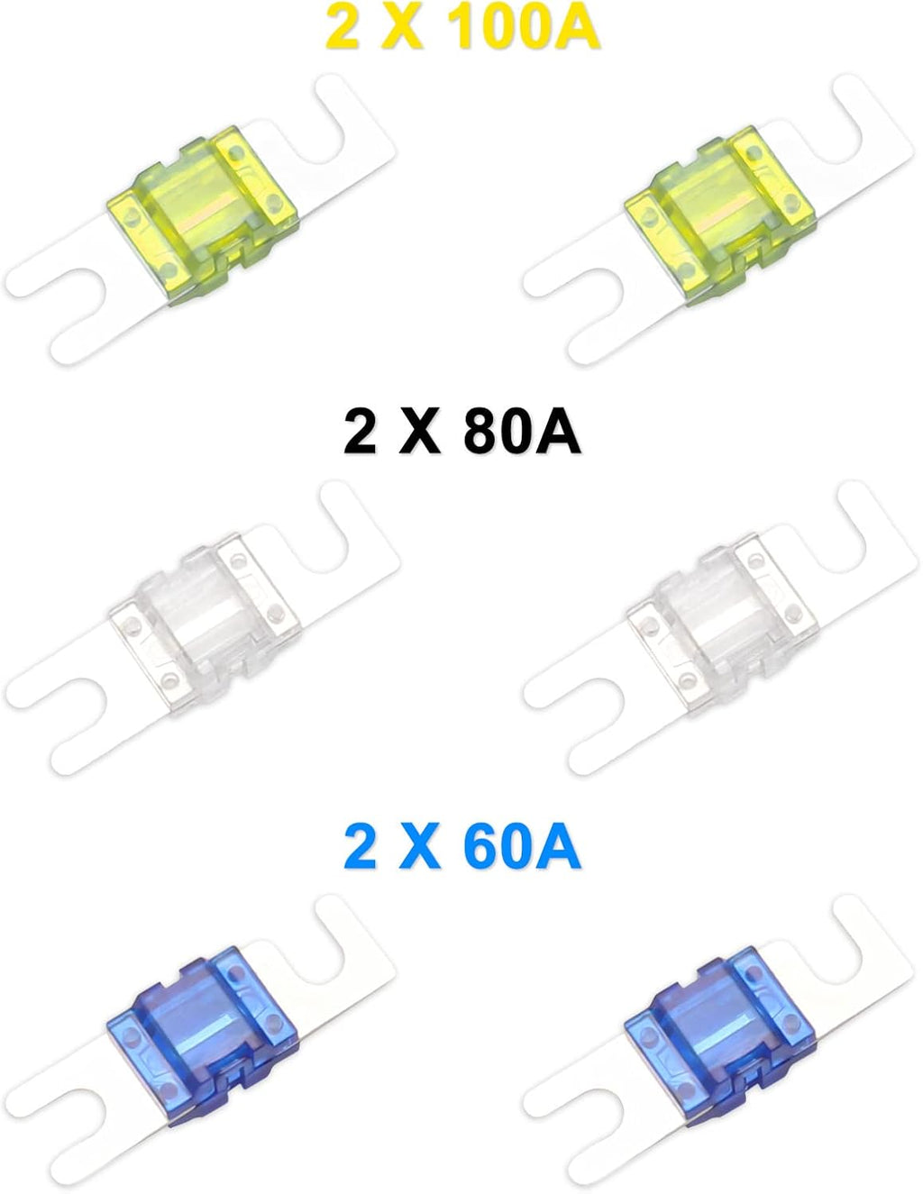 Recoil MFH12 2 Way Mini-ANL Fused Distribution Block, 1 X 0/2/4 Gauge in / 2 X 4/8 Gauge Out Fused Distribution Block with 60A, 80A, 100A Fuses, Solid Brass for Maximum Power Transfer