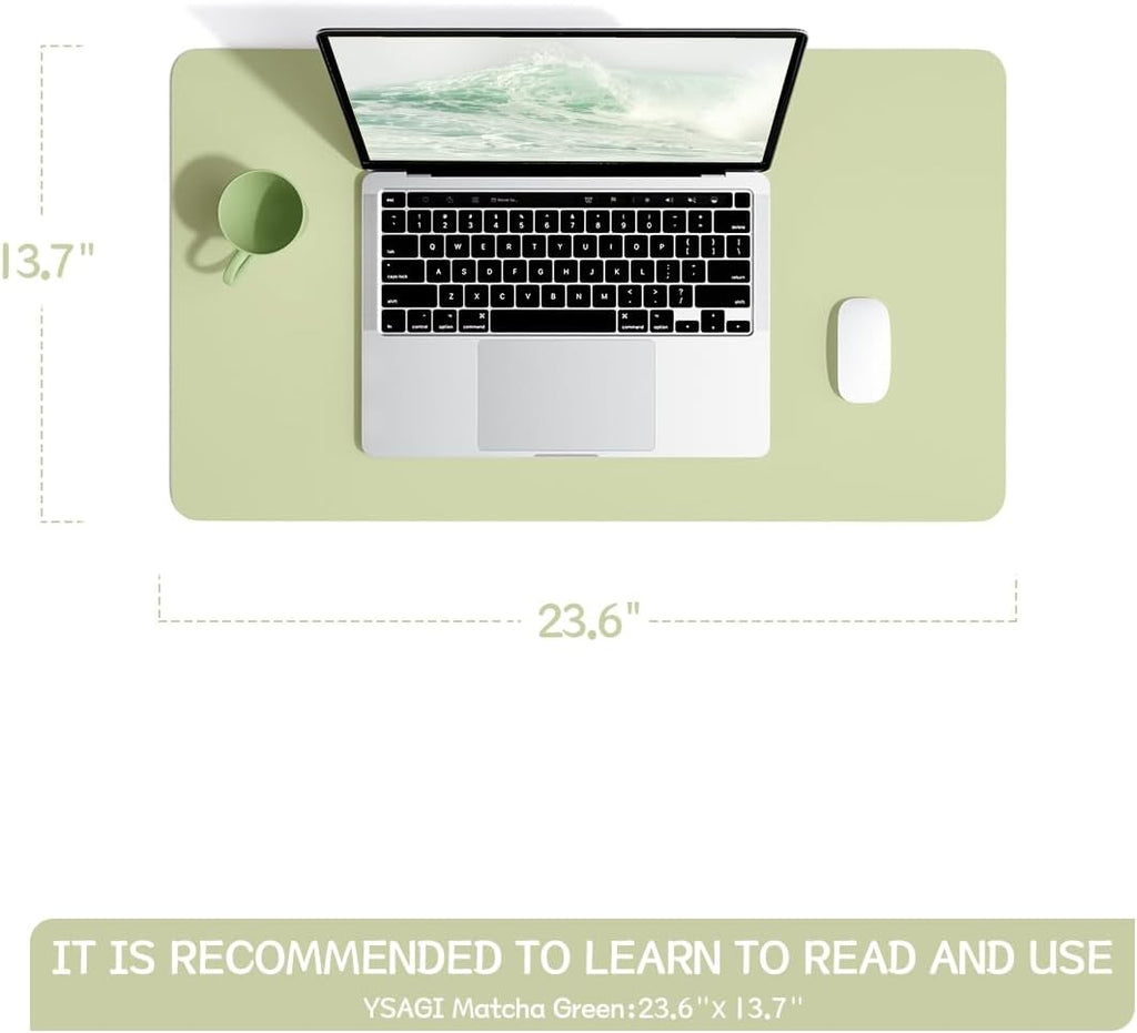 YSAGi Non-Slip Leather Desk Pad, Waterproof Laptop Computer Desk Keyboard Mat, Table Protector Blotter Mat, Large Mouse Pad for Office/Work/Home/Decor(Matcha Green, 23.6" x 13.7")