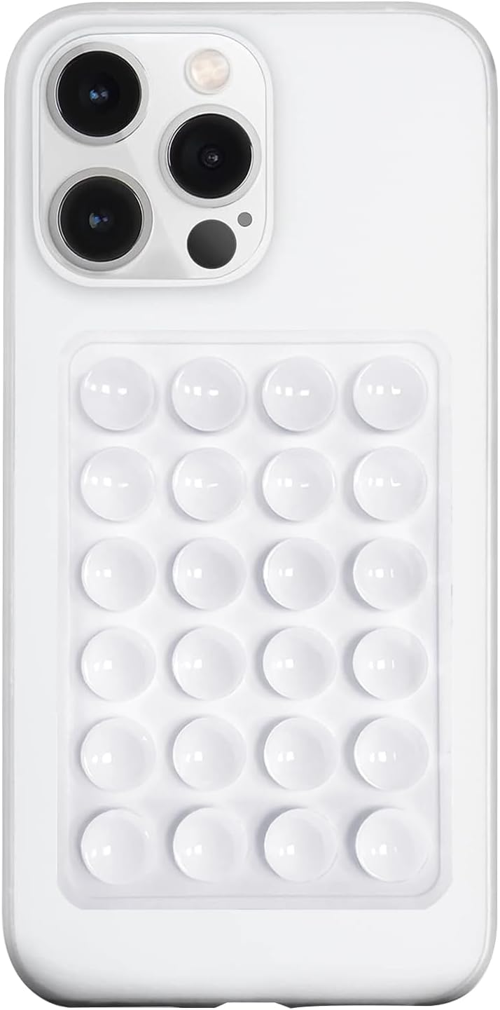 Silicone Suction Phone Case Mount, Silicon Adhesive Phone Accessory for Smartphones, Hands-Free Mirror Shower Phone Holder for Selfies, Tiktok Videos (White)