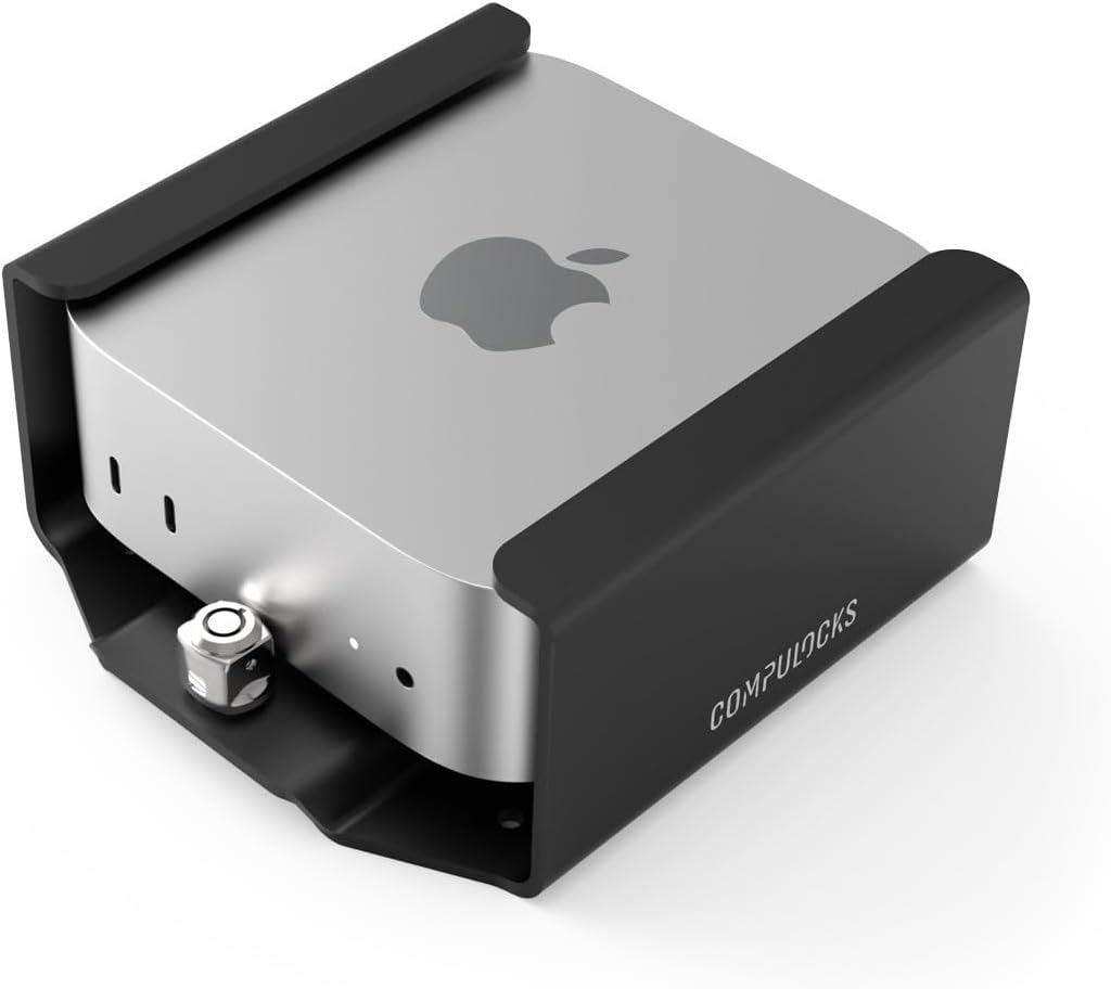 Mac mini M4 2024 Secure Mounting Bracket with Integrated Lock Head, Anti-Theft Steel Holder with Keyed Lock for Offices, Schools, and Public Spaces - Black