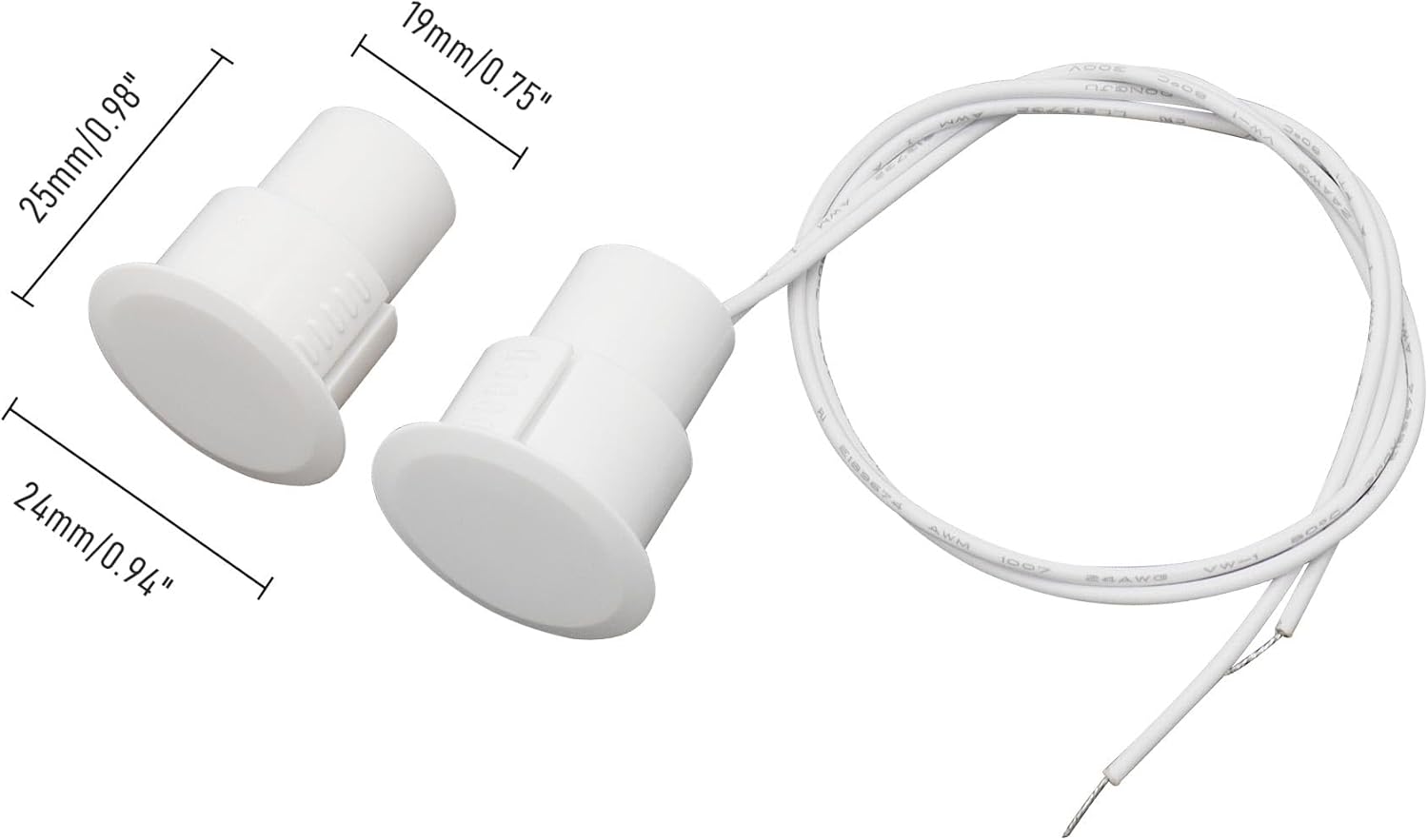Recessed Wired Security Window Door Contact Sensor, Normally Open NO, Door Alarm Magnetic Reed Switch with 2 Wire, ABS White, RC-36