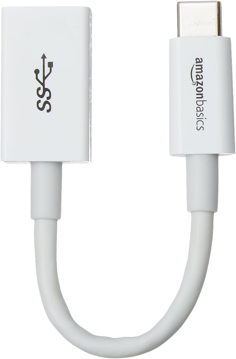 Amazon Basics USB-C to USB-A 3.1 Gen1 Female Adapter Cable Converter, 5Gbps High-Speed, USB-IF Certified, for Laptops, Tablets, Phones (iPhone 16/15), White
