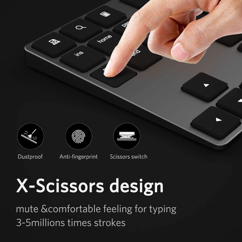 Bluetooth Number Pad, Aluminum Rechargeable Numeric Keypad Wireless 34-Keys Number Keyboard Shortcut Keypad Numpad Data Entry Compatible for iMac Windows