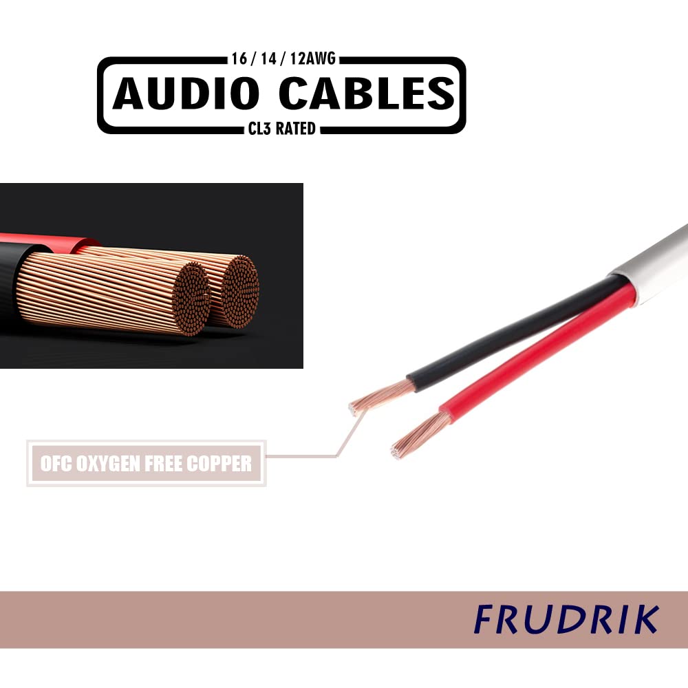 Speaker Wire - 99.9% Oxygen Free Copper – ETL Listed & CL3 Indoor Speaker Cable (14/2 White, 100FT)