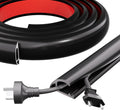 4FT Side-Open Extension Cord Covers for Wires on Floor,Silicone Power Cable Protector Cord Hider Management Strip,Hide Electric Wire on Carpet,Chord Runner Protective Safety Wiremold,Black