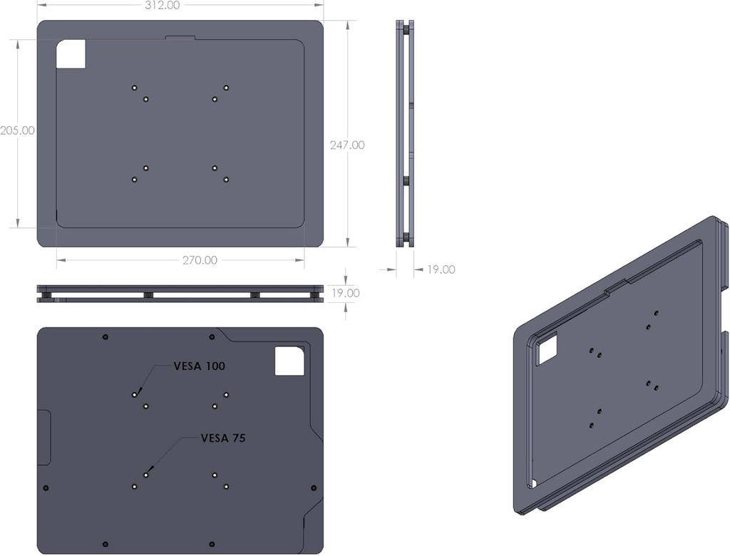 TABcare Anti-Theft Acrylic VESA Enclosure for Apple iPad Pro 13" 2024 with Free Wall Mount Kit & 90-Degree Angle USB C Cable (iPad Pro 13" 2024, Black)