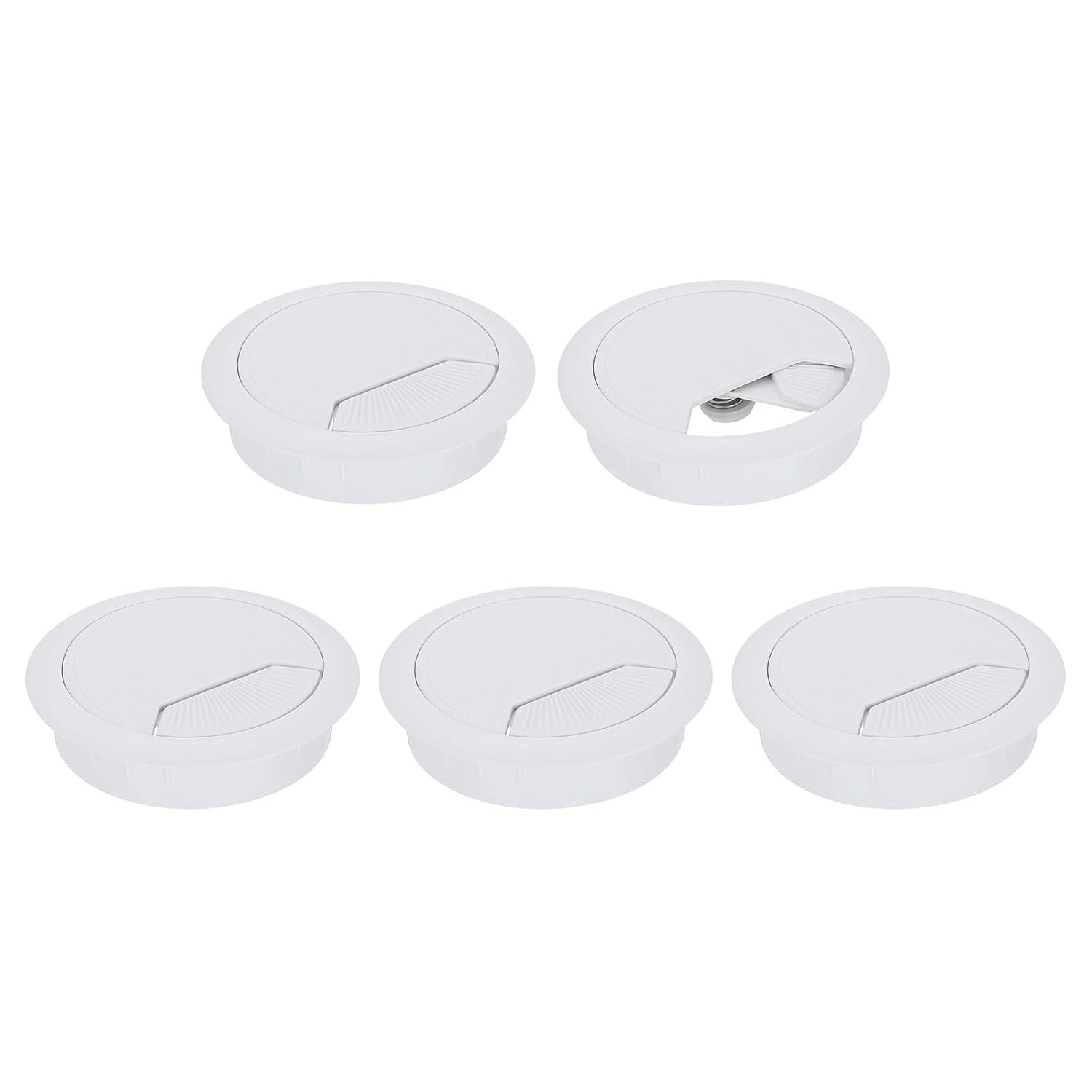 uxcell 5 Pcs 60mm (2.36 Inch) Desk Grommet, Plastic Cable Hole Cover, Wire Cord Cable Organizer for Home Office Computer Desk Cabinet, White