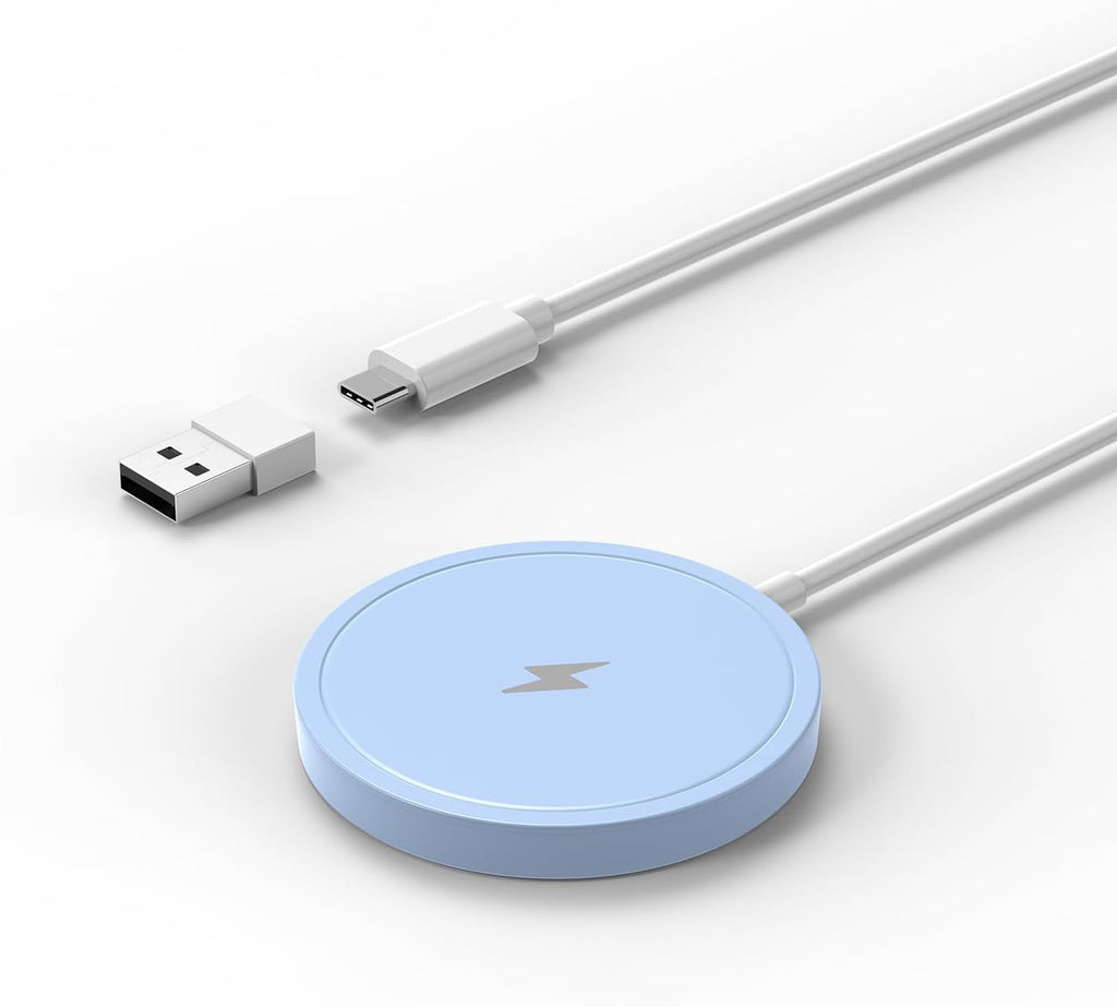 Magnetic Wireless Charger for iPhone 15W Wireless Charger Fast Mag Safe Wireless Charging Stand Pad Compatible for iPhone 16/16 Pro/Pro Max/15/14/13/12/Pro with Wall Charger for USB-A Converter, Blue