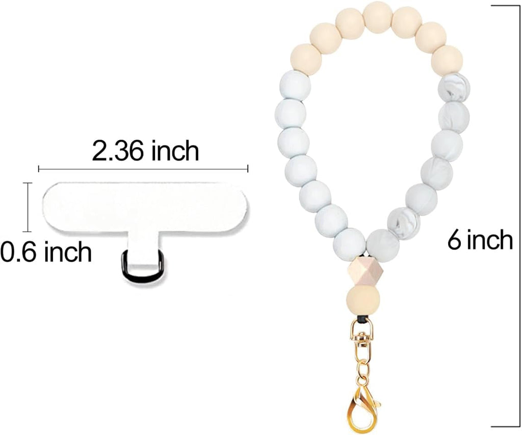 Marble Silicone Beaded Phone Wrist Strap, Cellphone Lanyard with Tether Tab, Elastic Hands-Free Wristlet Bracelet