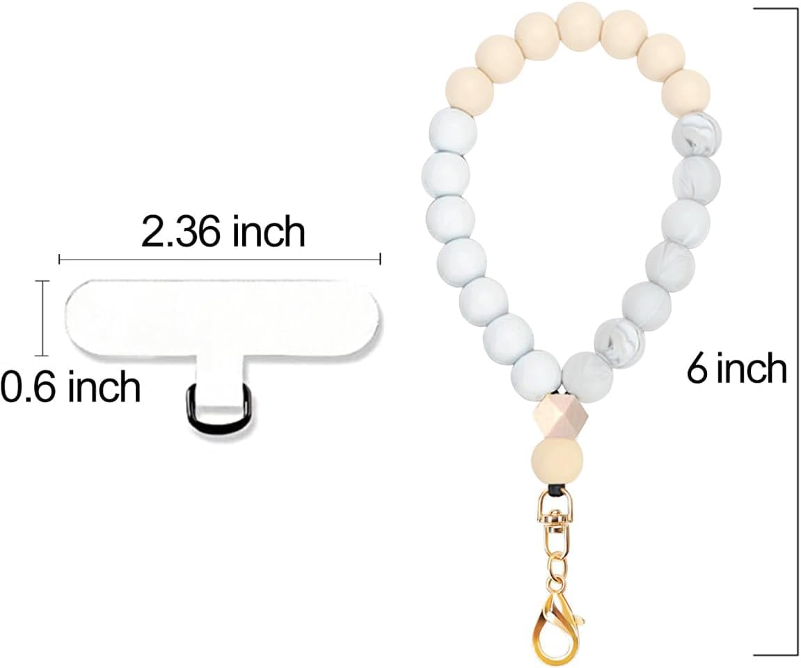 Marble Silicone Beaded Phone Wrist Strap, Cellphone Lanyard with Tether Tab, Elastic Hands-Free Wristlet Bracelet