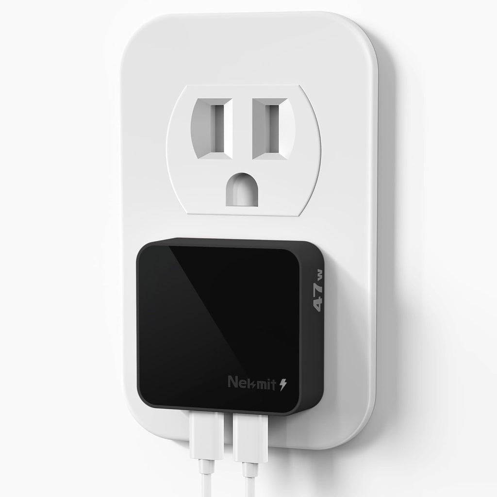 Nekmit Flat USB C Wall Charger, 47W Dual Ports USB C Charger Block, PPS Fast Charging Wall Plug for iPhone 15/15 Pro/15 Pro Max, Galaxy, MacBook Air, iPad, AirPods and More (Black)