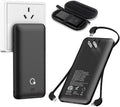 Q 10000mAh Power Bank, Slim Portable Charger,4 Output External Battery Pack with Built-in AC Wall Plug Micro USB C 3 Cables Compatible with iPhone Samsung Android Phone Tablet and More