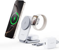 MagFusion Z 3-in-1 Charging Station Compatible with MagSafe, Qi2 Certified 15W Wireless Foldable Charger, for iPhone 16/15/14/13/12, AirPods 4/3/2/Pro, Apple Watch Charger, Silver