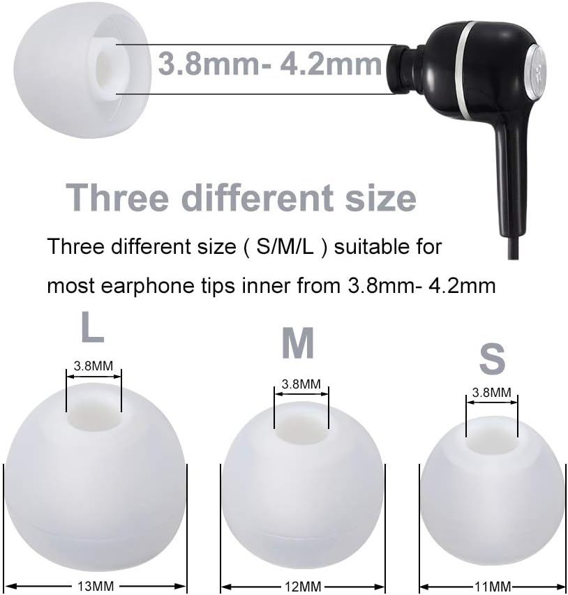 Earbud Tips Soft Silicone Earbuds Replacement Tips Fit for in-Ear Headphones(Inner Hole from 3.8mm - 4.0mm Earphones) 9 Pairs S/M/L,White