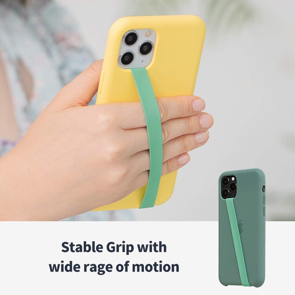 Sinjimoru Stretchable Silicone Phone Strap, Flexible and Elastic Grip Holder for iPhone & Android, Secure Phone Loops Finger Grip with Wireless Charging Support Sinji Loop Black