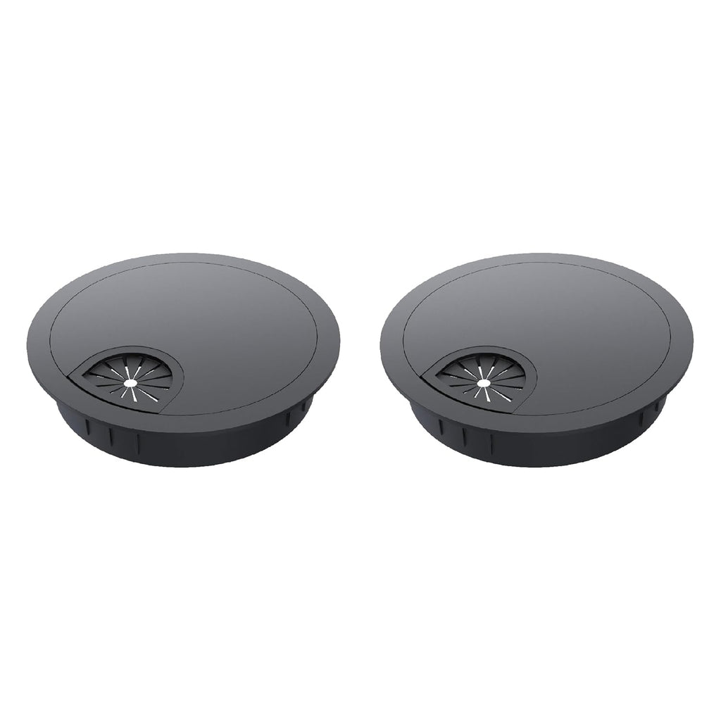 2 Pack Desk Grommet 2-3/8 Inch 60mm, Zinc Alloy Computer Desk Wire Hole Cover, Office Desktop Cord Cable Hole Metal Ring, Black