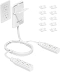 6FT Ultra Flat Plug Dual Extension Cord with 6 Outlets, Ultra-Thin Outlet Cover Power Bar, Outlet Concealer Universal Size Flat Plug Power Strip, Child & Pet Safe, 1625W, White