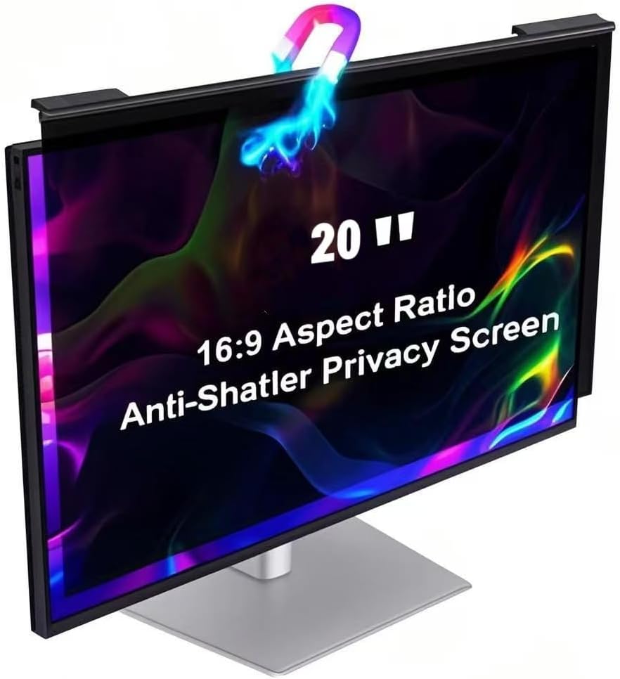 Magnetic Hanging Computer Privacy Screen Filter for 20 Inch, Removable Aluminum Alloy Privacy Shield for 16:9 Widescreen Monitor, Eye Protection Blue Light Filter