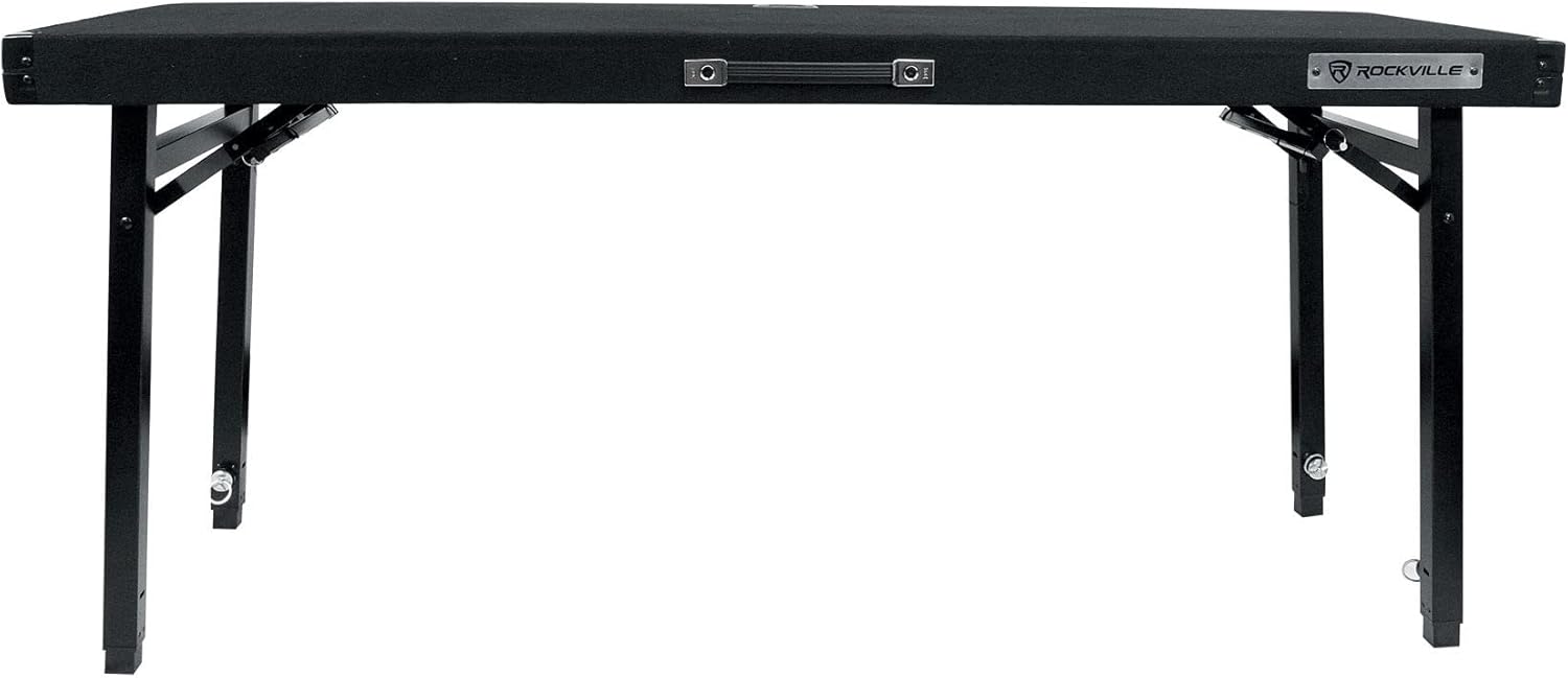 Rockville RTBL4 Adjustable Height DJ Table Folding Legs 20x60 Inch, Portable, Non-Slip Surface, Carry Bag Included, for Mobile DJs and Event Performers