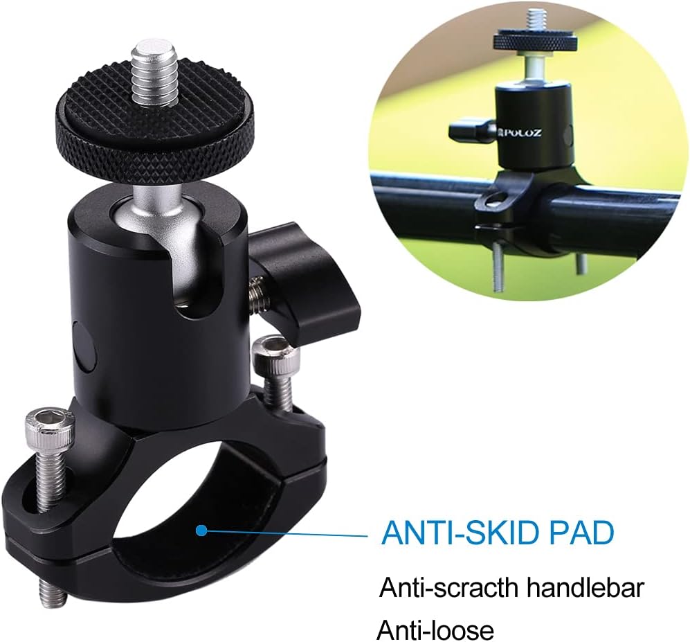 PULUZ Camera Handlebar Mount for Gopro Bike Motorcycle Mount, Aluminum Bicycle Camera Adapter Mount Holder for GoPro Hero 12/11/10/9/8/7 All Model/DJI OSMO Action Camera Accessories