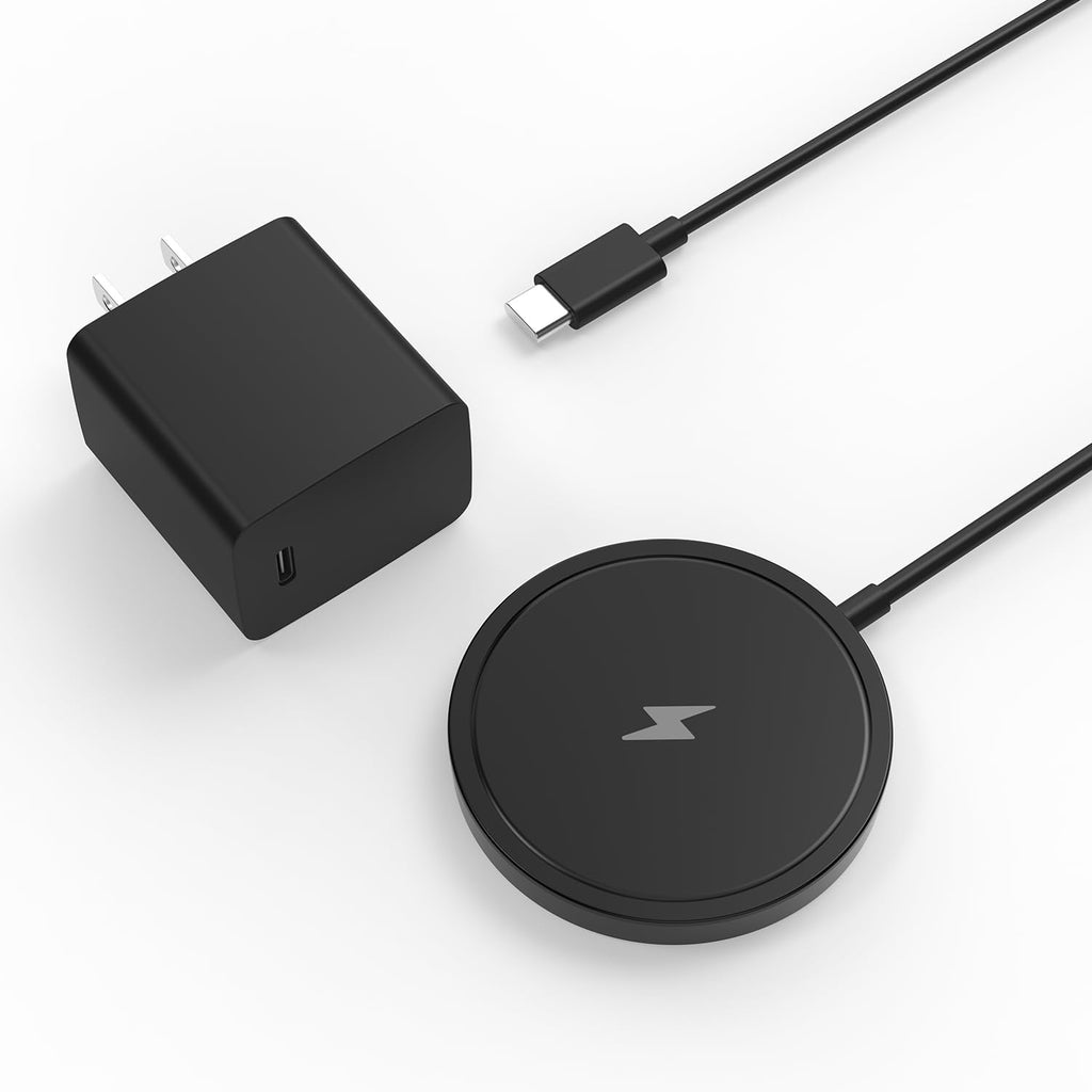 Magnetic Wireless Charger for iPhone 15W Wireless Charger Fast Mag Safe Wireless Charging Stand Pad Compatible for iPhone 16/16 Pro/Pro Max/15/14/13/12/Pro with Wall Charger with AC Adapter Black