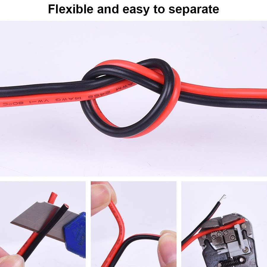 12AWG Tinned Copper Electrical Wire - 50FT, 2 Conductor Parallel, Black, PVC Insulated, Solar Panel, LED, Automotive, RV, Inverter Compatible