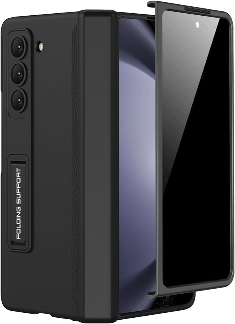 Miimall for Samsung Galaxy Z Fold 5 Case with Privacy Screen Protector, Built-in Convenient Adjustable Kickstand & Magnetic Hinge Protection All-Inclusive Protective Case for Galaxy Z Fold 5 5G Black