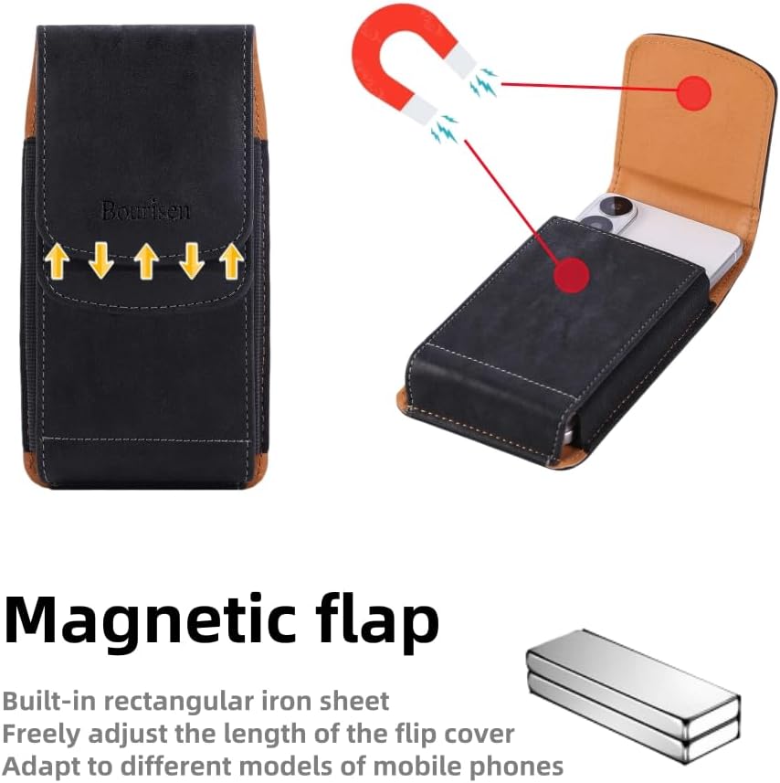 Universal Phone Holster Phone Pouch Case Belt Clip Belt Loops Card Slot Faux Leather for Man iPhone 17/16/15pro max,16/15Plus,Samsung S25 24 S23 S22 Ultra (Black&Yellow, XL(6.6"x3.4"x0.8"))
