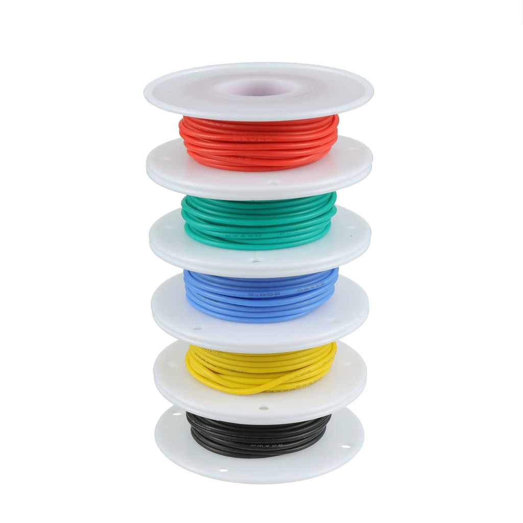 BOJACK 24 AWG Flexible Silicone Wire Electric Wire Hook up Wire Kit 300V Cables with Plus 20 φ3mm Heat Shrink Tubings and a Mini Wire Stripper(5 Colors 19.69Ft Each Color, 24AWG)