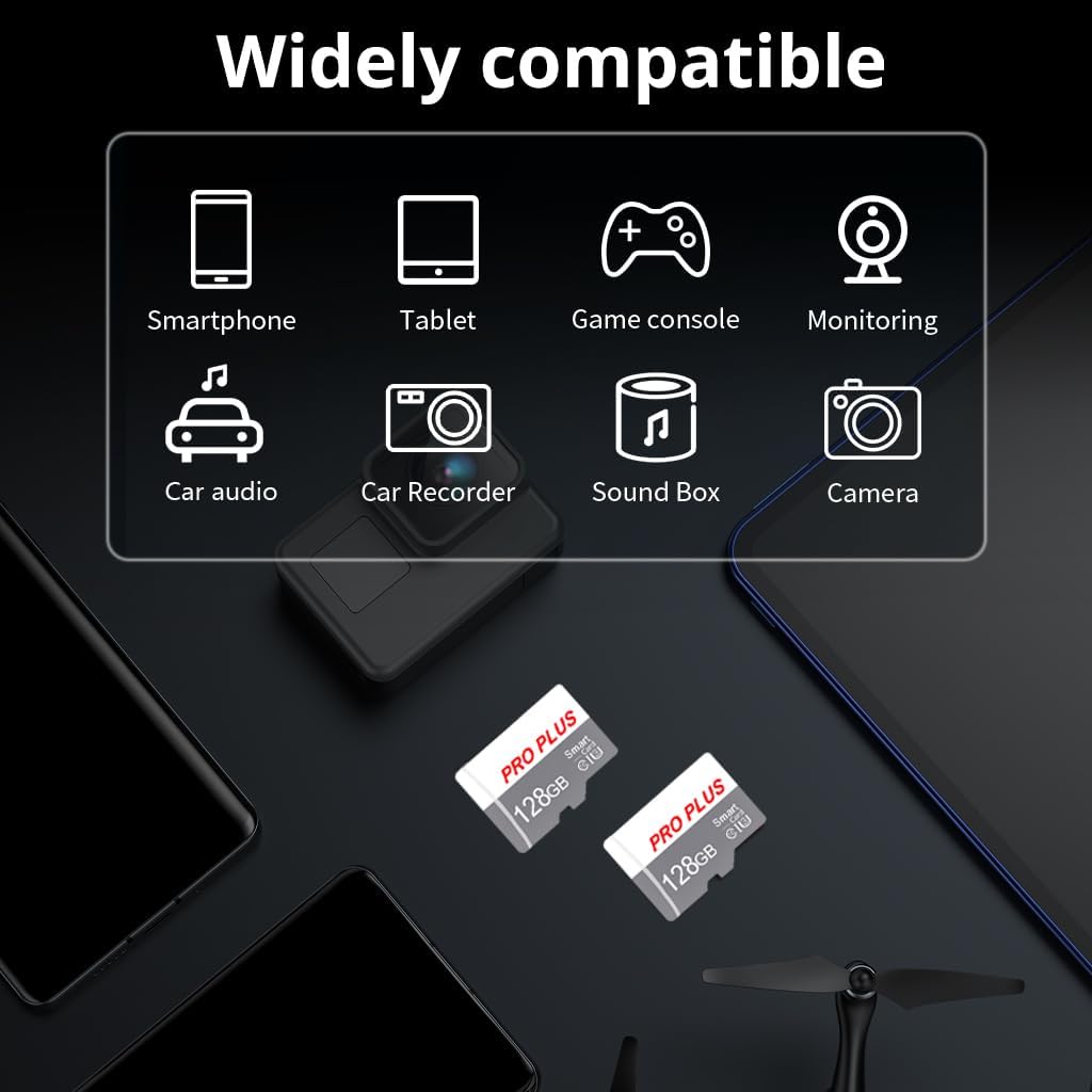 2 Pack TF Card 128GB with Adapter, High Speed Memory Card, UHS-I C10 A1 Memory TF Card for Tablet/Mobile Phone/Camera/Car Audio/Game Console (TF183 White Gray 128GB)