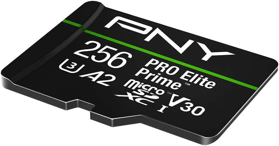 PNY 256GB PRO Elite Prime™ C10 U3 V30 A2 microSDXC Flash Memory Card – Ultra-Fast Speeds, Read 200MB/s, Write 150MB/s, 4K UHD, Full HD, UHS-I, for Smartphones, Drones, Action Cameras