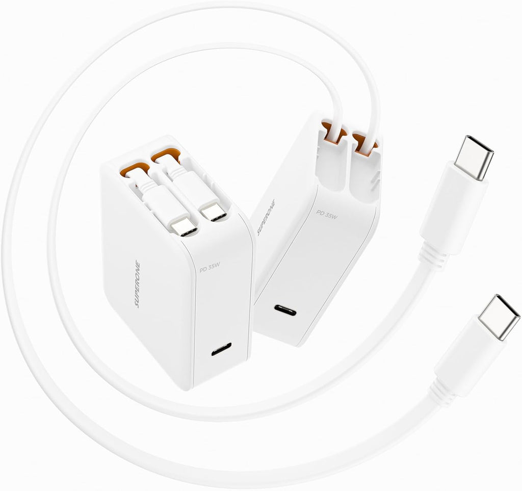 SUPERONE 3 in 1 Retractable Wall Charger with Dual USB C Cables, PD 35W Fast Charging Retractable Phone Charger Wall Plug for iPhone 17/16/15/14/13/12, Pad, Tablet, Samsung, Pixel, and Travel