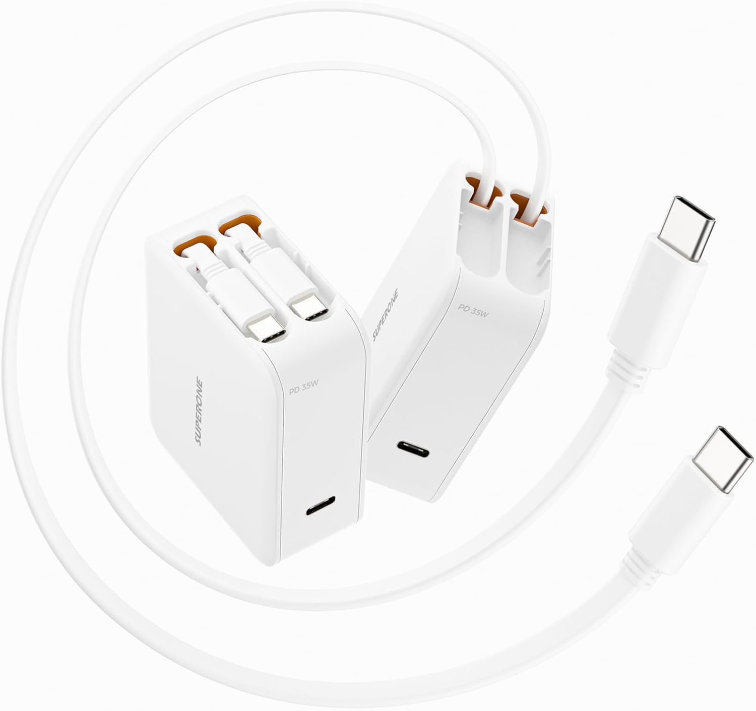 SUPERONE 3 in 1 Retractable Wall Charger with Dual USB C Cables, PD 35W Fast Charging Retractable Phone Charger Wall Plug for iPhone 17/16/15/14/13/12, Pad, Tablet, Samsung, Pixel, and Travel