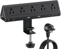 10 FT Desk Clamp Power Strip with 5 AC Outlets & 6 USB Ports PD 40W USB-C Fast Charging, 1250J Surge Protector, Fits 2.6 in top Edge Black