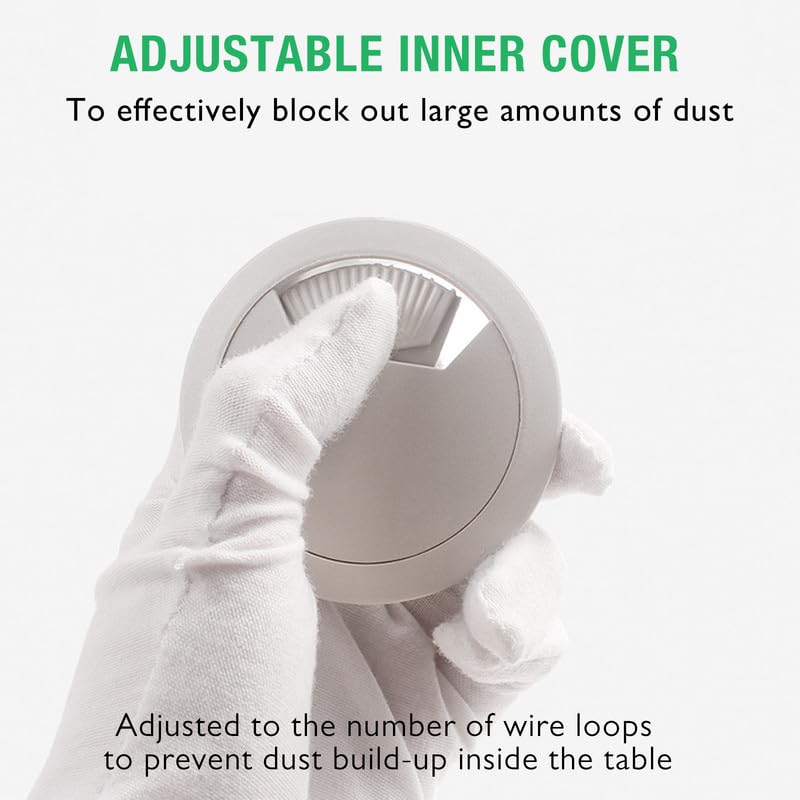 5 Pcs Desk Grommet 2-3/8" / 60 mm, Desk Cord Hole Cover, Cable Grommet ABS Plastic, Desk Hole Grommet for Home & Office Pc, Detachable Adjustable Cable Cord Organizer-Silvery