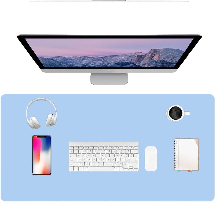 PU Leather Desk Pad Protector Gaming Mouse Pad Non Slip Desk Mat for Keyboard and Mouse Waterproof Desk Writing Pad for Office and Home Desk Accessories(Blue, 35.4 * 17.7)