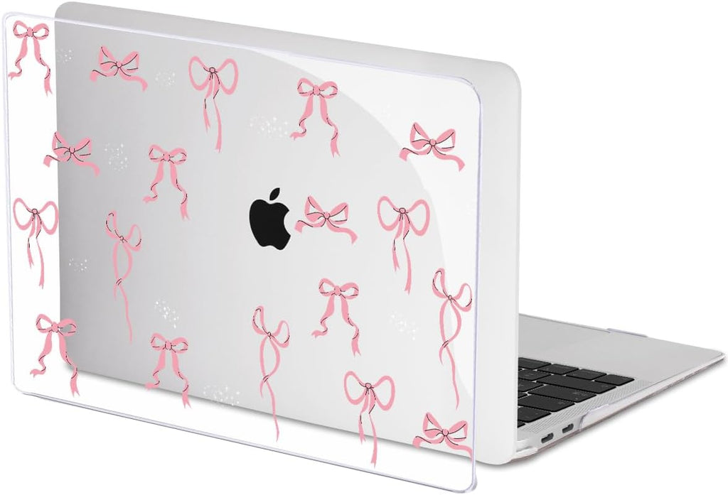 Compatible with 2021 2020 2019 2018 MacBook Air 13 inch Case M1 A2337 A2179 A1932 with Touch ID, Crystal Clear Pattern Plastic Hard Shell Case for MacBook Air 13 M1 2021, Pink Bowknot