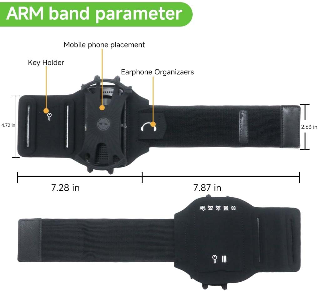 Wristband Phone Holder,HCcolo 360°Rotatable Universal Sports Wristband for iPhone X/8 Plus/8/7/6s,Galaxy S9 Plus/S9/S8 & Other 4”-6.5”Smartphone,Running Armband for Hiking Biking Walking (Wrist)