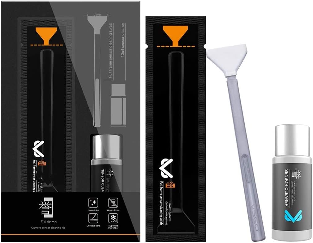 VSGO VS-S03E Full Frame Sensor Cleaning Kit, 12pcs Sensor Swabs & 10ml Cleaner, Compatible with Sony, Nikon, Canon FF CCD CMOS