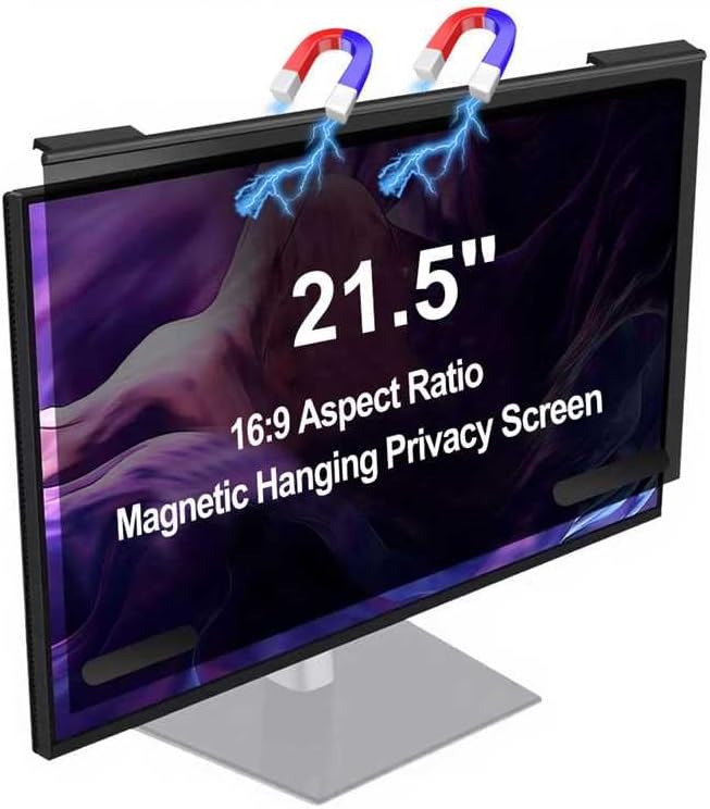 Magnetic Computer Privacy Screen Filter 21.5 Inch, Removable Hanging Aluminum Alloy Privacy Shield for 16:9 Widescreen Monitor, Anti Spy Anti Scratch Anti Glare Blue Light Screen Guard