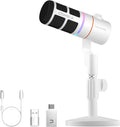 EJoy D10 PRO(D) Wireless USB Gaming Microphone – RGB Dynamic Mic with Wired/Wireless Modes, XLR/USB-C, Real-Time Monitoring, 45H Battery, Studio Mic for Gaming, Streaming, Podcast, Recording (White)