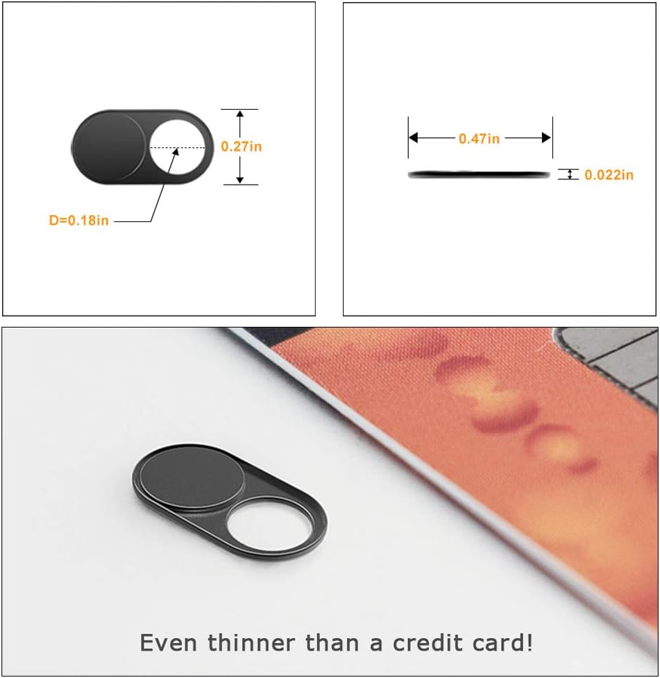 Webcam Cover Slide 0.027in Ultra Thin Metal Magnet Web Camera Cover for Macbook Pro Laptops Smartphone Mac PC Tablets for Echo Spot Show Protecting Your Privacy Security Black(3 packs)