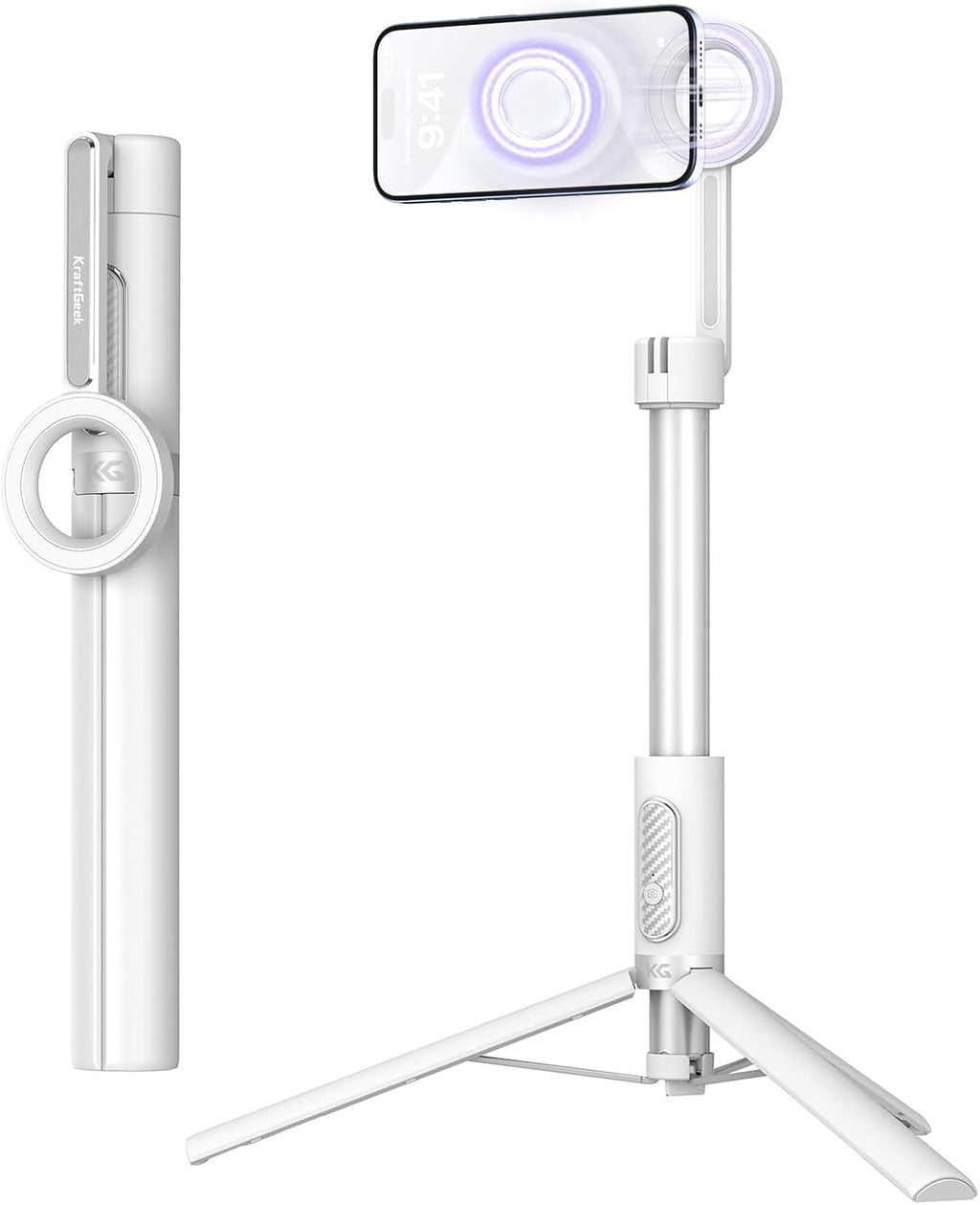 KraftGeek Magnetic Selfie Stick Tripod for iPhone, 64” Phone Tripod for Magsafe, Travel Phone Stand with Remote for iPhone 16 Pro Max