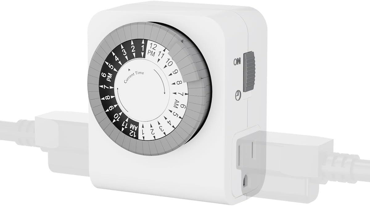 BN-LINK Outlet Timer with 2 Grounded Outlets, Mechanical Light Timer for Electrical Outlet Indoor, 24-Hour 3-Prong for Lamp,Indoor Lighting,Fan and Christmas Light (1 Pack-3Prong(Dual Outlet))