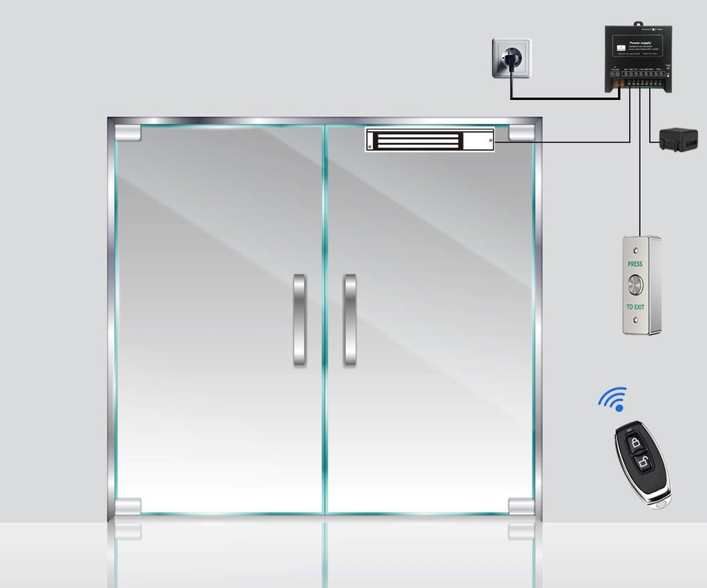 Door Access Control System Outswinging 600lbs Magnetic Lock Kit Build-in Alarm Beeper with Remote Controller Exit Button