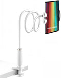 K-MT【38.7inch/98cm】 Tablet Phone Holder Table Desk Gooseneck Mount, Mount Holder Clip with Grip Flexible Long Arm Compatible for ipad iPhone/Switch/Samsung Tabs/Kindle Fire HD K-MT (White)
