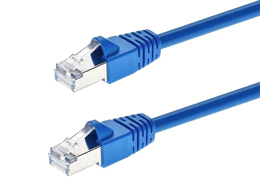 Monoprice Cat6A 1ft Blue Patch Cable Double Shielded 26AWG 10G Pure Bare Copper by Monoprice
